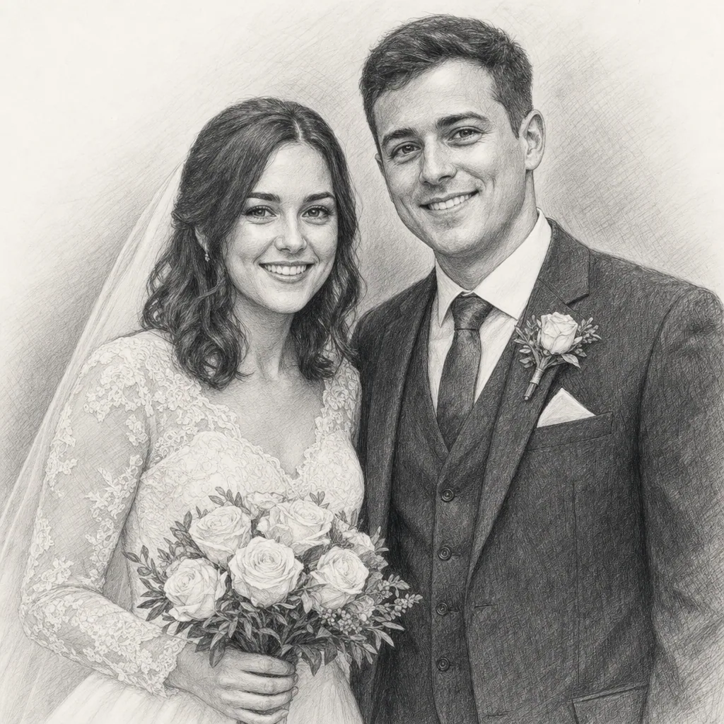 Pencil sketch style sample — classical graphite drawing of a couple.