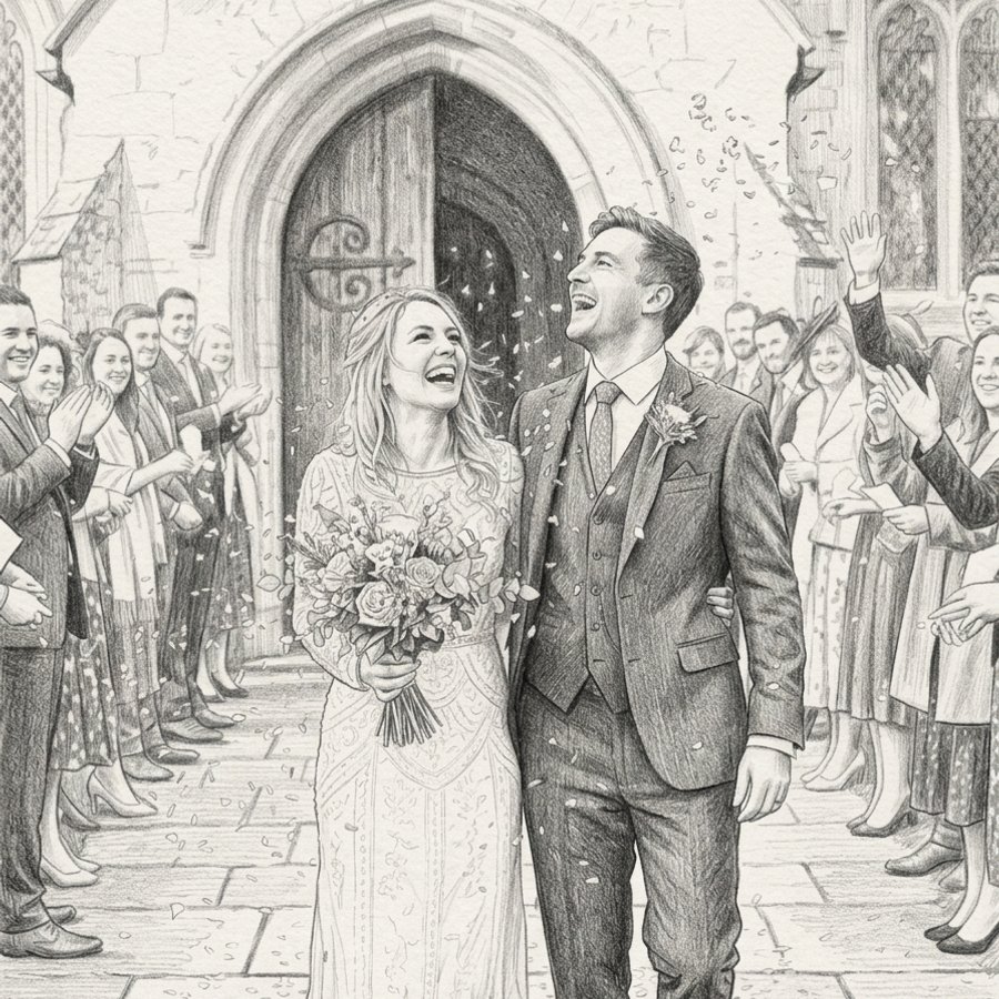 Couple photo as a pencil sketch